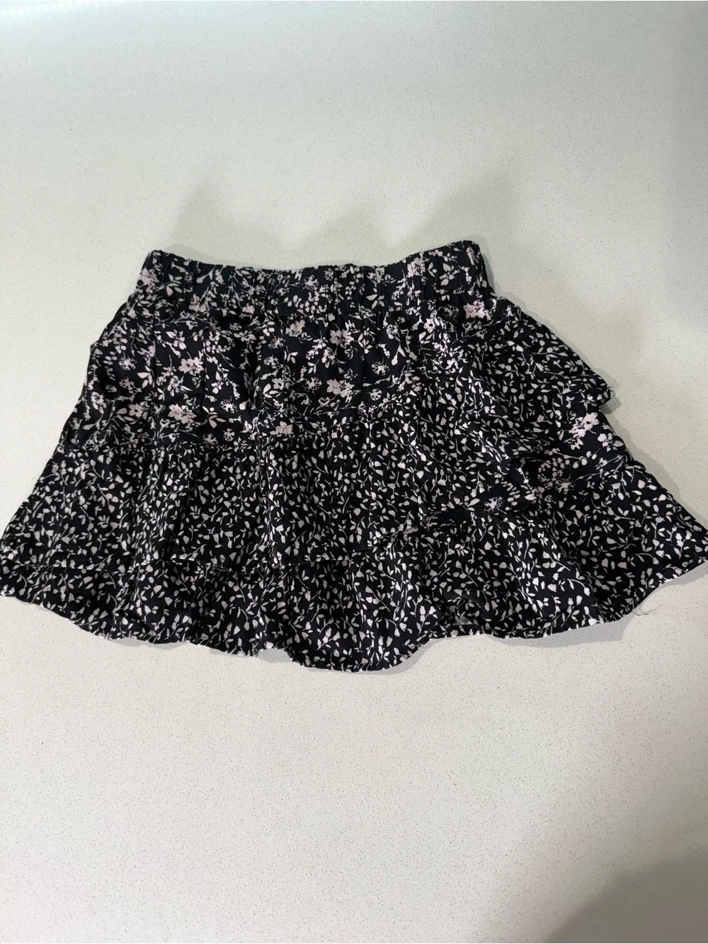 Tiered Black Floral Mini Skirt - Women's